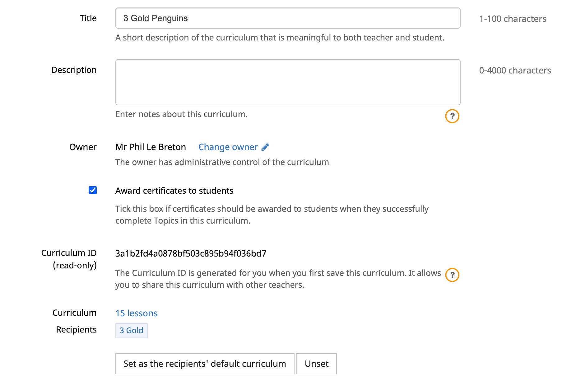 Curriculum ID