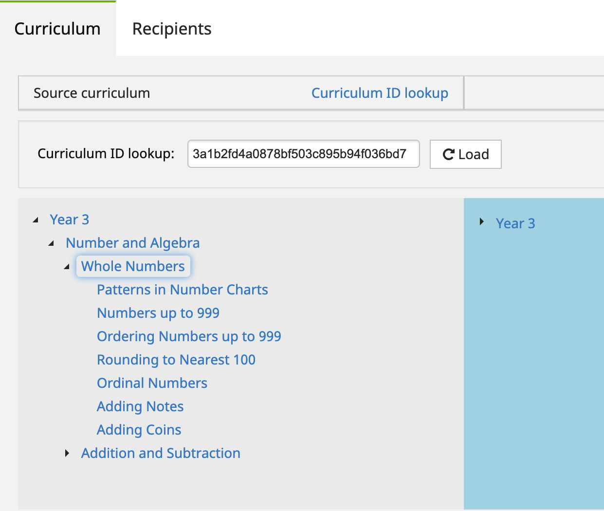 Load a Curriculum ID