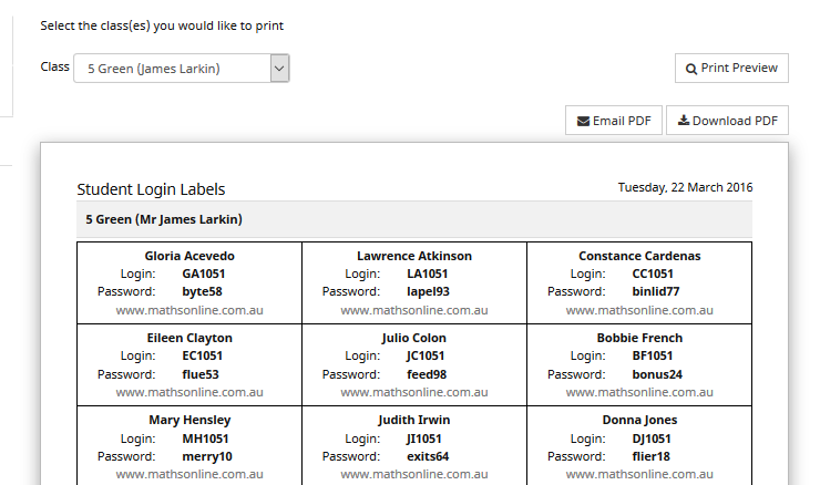 Print the login labels